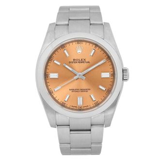 Rolex Pre-owned Rolex Oyster Perpetual Automatic Chronometer Orange Dial Mens Watch 116000 WGSO
