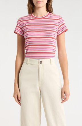 Marine Layer Lexi Stripe Rib T-Shirt in Pink Stripe at Nordstrom, Size X-Small