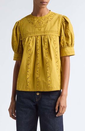 Ulla Johnson Una Eyelet Cotton Top in Citrine at Nordstrom, Size 14