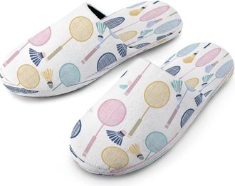 Generic Badminton Racket Mens Cozy Memory Foam Slippers Warm Cotton House Shoes Comfy Slipper for Indoor Outdoor
