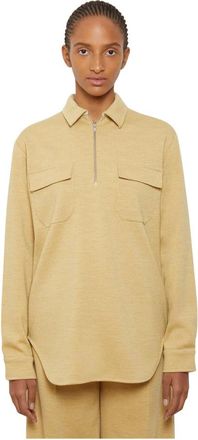 Jil Sander Wollen Half-Zip Shirt met Zakken - Dames - Blouses - Geel - XS - Wol - Overhemden