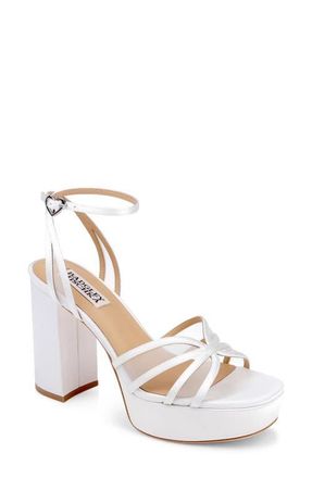 Badgley Mischka Yohana Platform Ankle Strap Sandal in White Satin at Nordstrom, Size 7.5