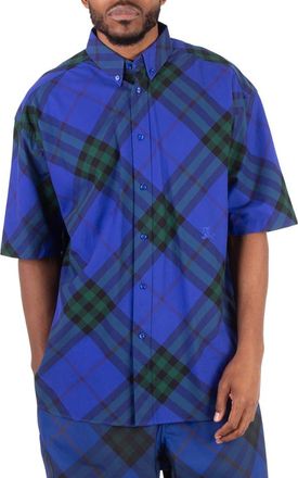 Burberry Check-Pattern Cotton Shirt, Size X-Large