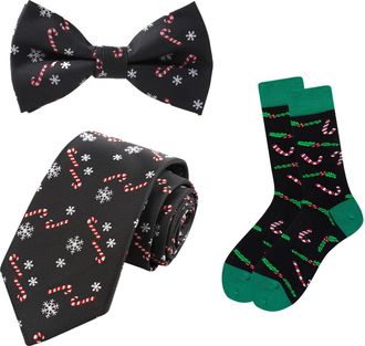 Alizeal Mens Novelty Necktie Bow Tie and Socks Set Perfect for Christmas Tie Set, 076-011
