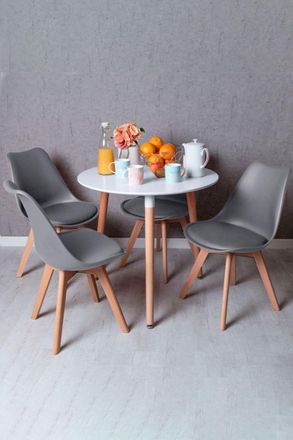 Regalos Miguel Regalos Miguel - Descuento Extra - Conjunto Mesa Tower Redonda 80 Cm Blanca Y Pack 4 Sillas Synk Basic - Gris