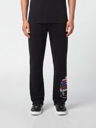 Philipp Plein Stretch Cotton Jogging Pants with Skull Print and Rhinestones