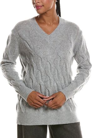 Fort&eacute; Cashmere Long Cable V-Neck 100% Cashmere Sweater