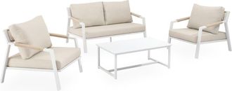 Koketto Home Conjunto de sofas de jard&iacute;n blanco de 4 plazas con mesa
