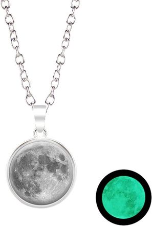 Generic Glow in The Dark Silver Fantasy Starry Moon Pendant Necklace Glowing Blue Moon Charm Jewelry Gifts Convenient Design