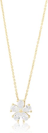 SHYMI Prong-Set Flower Necklace -.925 Sterling Silver, 14k Gold-Plated - Rhodium Plated, Cubic Zirconia, Adjustable Chain