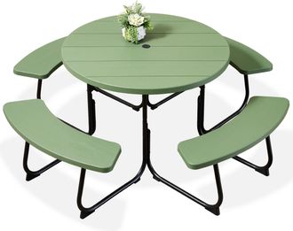 Best Choice Products 8-Person Circular Outdoor Picnic Table w/ 4 Benches, Umbrella Hole, 2000lb Capacity