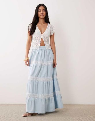 Miss Selfridge Gonna lunga in pizzo misto chambray lavaggio azzurro-Blu
