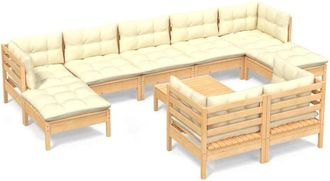vidaXL Muebles De Jard&iacute;n 10 Pzas Y Cojines Madera Maciza De Pino Crema Vidaxl