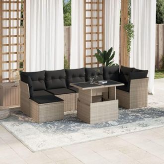 vidaXL Vidaxl - Set De Sof&aacute;s De Jard&iacute;n 8 Pzas Y Cojines Rat&aacute;n Sint&eacute;tico Gris