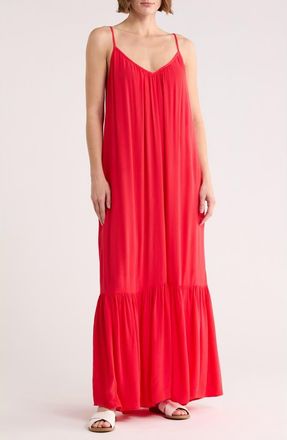 Melrose and Market Gauze Tiered Maxi Dress in Red Lollipop at Nordstrom Rack, Size X-Small