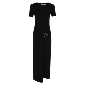 SIMKHAI Kleedjes, Dames, Zwart, XL, Gouden detail zwarte midi-jurk