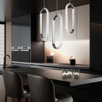 ETC Shop Lampada a sospensione in cristallo, tavolo da pranzo a led dimmerabile, effetto cristallo regolabile in altezza, metallo cromato, 1x led 12W 1100Lm