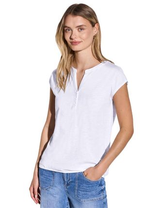 Street One Damen Tunika Split Neck - Viskose Bluse Langarm