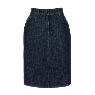 Fendi Flared Midi Rok - Dames - Spijkerrokken - Blauw - XS - Katoen - Rokken