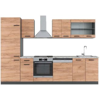 Vicco Mueble de cocina R-Line, Oro power roble/antracita, 300 cm, et Mármol