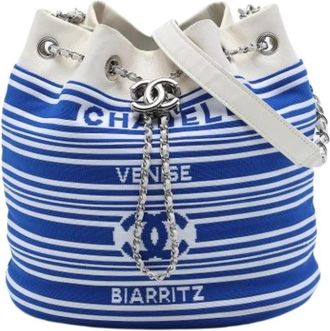 Chanel Pre-owned Vintage Canvas Bucket Bag - Dames - Vintage Tas - Blauw - ONE Size - Leer - Vintage