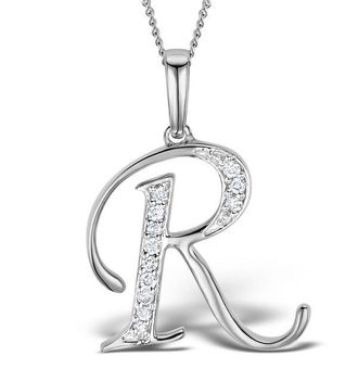 The Diamond Store 925 Silver Lab Diamond Initial R Necklace 0.05ct