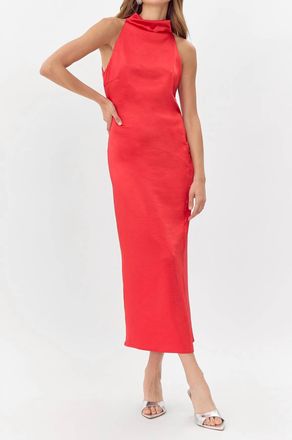 Greylin Brayeln Mock Neck Midi Dress W/ Side Slit In Red