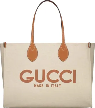 Gucci Tassen, Dames, Beige, ONE Size, Katoen, Shopper Tas met Logo