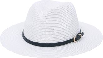 Eozy Straw Sun Hats for Women Men Panama Fedora Summer Hat with Leather Belt Wide Brim Beach Sun Jazz Cap White
