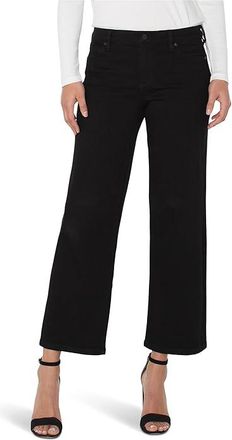 Liverpool L.A. Stride Mid-Rise Crop Wide Leg Jean 28 Inseam Womens Clothing Black Rinse : 10 28, Cotton/Denim/Polyester