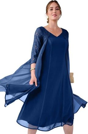 Jessica London A-line Lace Overlay Dress in Evening Blue at Nordstrom, Size 26