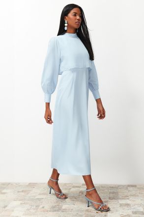 Trendyol Modest Dames Blauw Effen Maxi Lang Casual A-lijn Modest Jurken