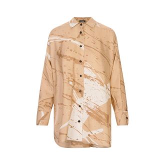 Kiton Shirts, female, Brown, Size: 2XS Abstract-print Oversized Shirt
