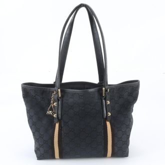 Gucci Black Leather Canvas Handbag Shoulder Bag Tote Bag (Pre-Owned)