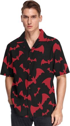 Alaza Hawaiian Shirts for Men Adult, Bats Red Mens Shirts Shortsleeve Summer Hawaiian Casual Shirts Beach Shirt, XL