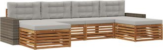 vidaXL Conjunto De Sof&aacute;s De Exterior 6 Uds. Natural Y Gris Claro Vidaxl