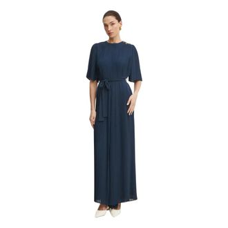 Twinset Geplooide Jumpsuit van Cr&ecirc;pe Georgette - Dames - Jurken - Blauw - Maat: M Leer