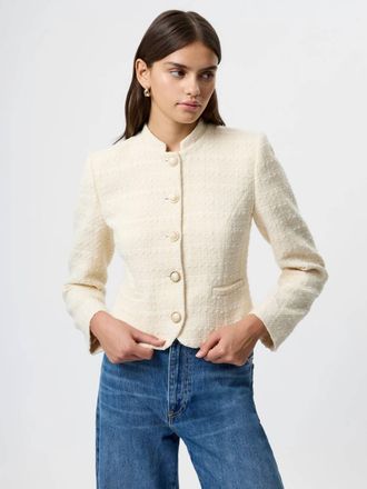 French Connection Structured Tweed Slim Fit Jacket In Ecru