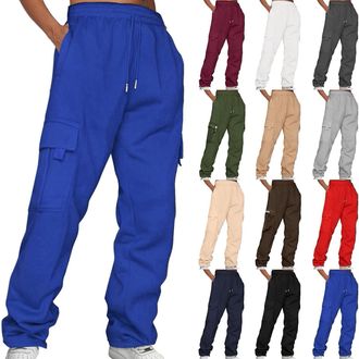 Generic Ladies Cargo Pants Elastic Waist Plus Size High Waisted Sweatpants Wide Leg Tracksuit Bottoms with Cargo Pockets Baggy Jogging Pants Casual Lounge Act