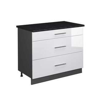Vicco Mueble Bajo De Cocina Fame-line, Blanco Alto Brillo/antracita, 100 Cm, Et Antracita, Vicco