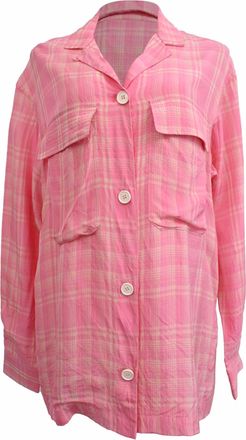 Victoria Beckham Plaid Button-Down Shirt in Pink Viscose
