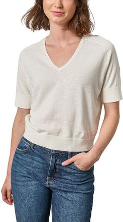 Lilla P V-Neck Saddle Sleeve Linen-Blend Sweater