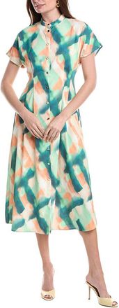 Misook Fit & Flare Crepe de Chine Button Up Maxi Dress