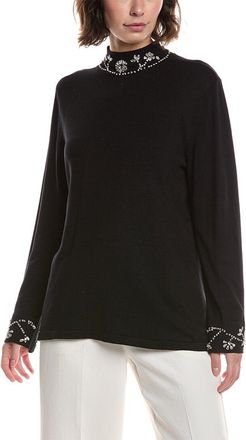 Anne Klein Embellished Bracelet Sleeve Mock Neck Sweater