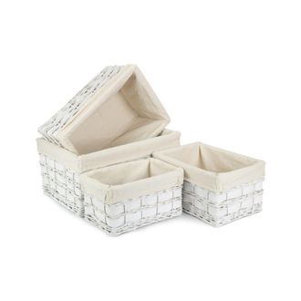 Red Hamper Wicker Set of 4 White Scandi Storage Basket With White Lining