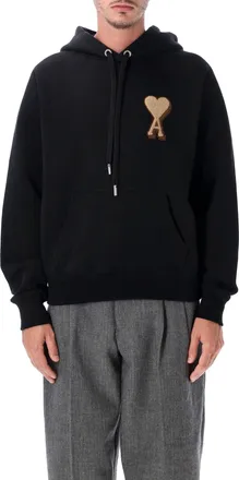 Ami Black Adc Embroidered Heart Hoodie