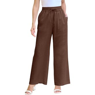 Roaman's Plus Size Linen Wide-Leg Pant in Rich Brown at Nordstrom, Size 12