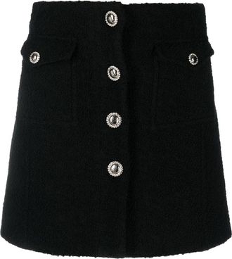 Alessandra Rich button-up boucl&eacute; mini skirt - women - Virgin Wool/Viscose/Polyamide - 38 - Black