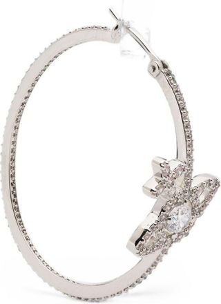 Vivienne Westwood Silver Textured Hoop Crystal Charm Earrings