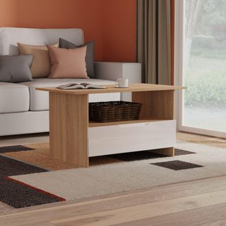 Lewis's Milan Bottom Drawer Coffee Table in White Gloss & Bardolino Oak - Ready Assembled - Lewiss Home | TJ Hughes
